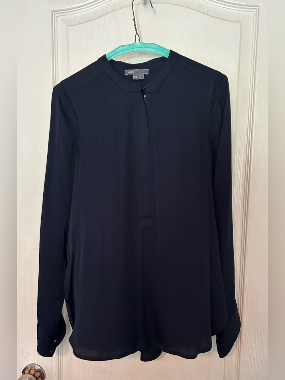 Vince Navy Long-Sleeve Silk Blouse